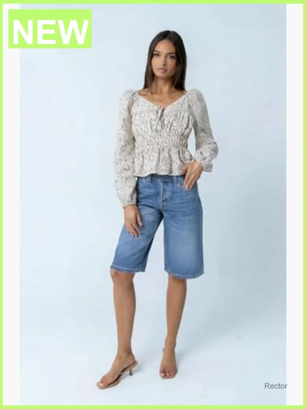 Women's Elastic Waist Bermuda Denim Shorts Knee Length Casual